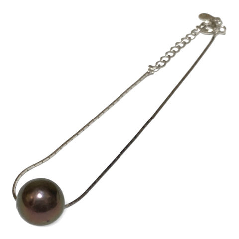 Edison 925 Sterling Silver 10mm Purple Black Round Pearl 7.5" Bracelet