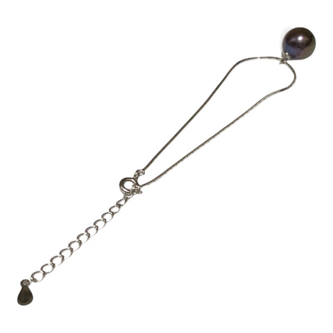 Edison 925 Sterling Silver 10mm Purple Black Round Pearl 7.5" Bracelet
