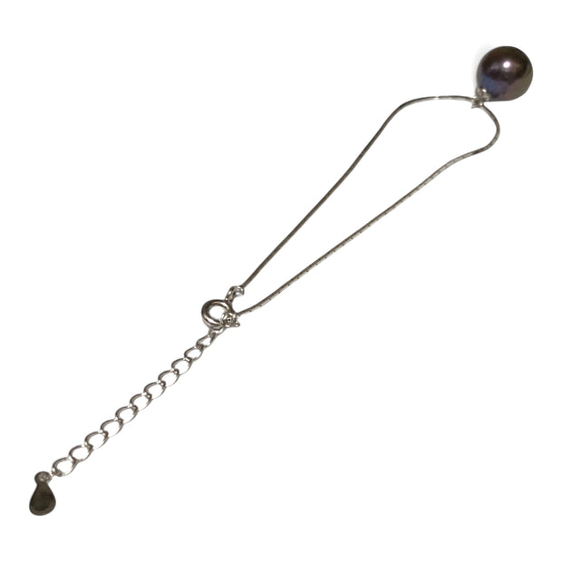 Edison 925 Sterling Silver 10mm Purple Black Round Pearl 7.5" Bracelet