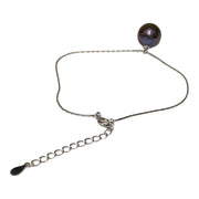 Edison 925 Sterling Silver 10mm Purple Black Round Pearl 7.5" Bracelet
