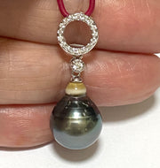 Drop 11.7 x 14.5mm Tahitian Natural Peacock Gray Green Pearl Pendant