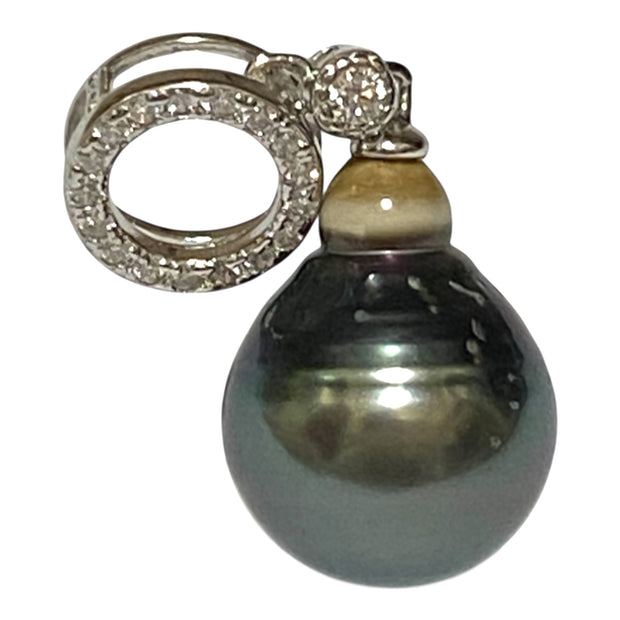 Drop 11.7 x 14.5mm Tahitian Natural Peacock Gray Green Pearl Pendant
