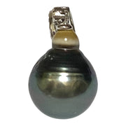 Drop 11.7 x 14.5mm Tahitian Natural Peacock Gray Green Pearl Pendant