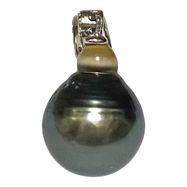 Drop 11.7 x 14.5mm Tahitian Natural Peacock Gray Green Pearl Pendant
