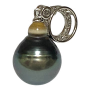 Drop 11.7 x 14.5mm Tahitian Natural Peacock Gray Green Pearl Pendant