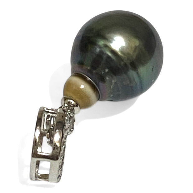 Drop 11.7 x 14.5mm Tahitian Natural Peacock Gray Green Pearl Pendant