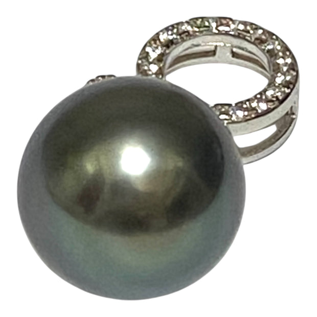 Drop 11.7 x 14.5mm Tahitian Natural Peacock Gray Green Pearl Pendant