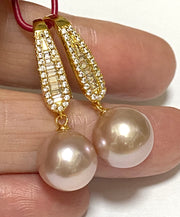 Glorious 10mm Purple Pink Edison Round Pearl Dangle Earrings