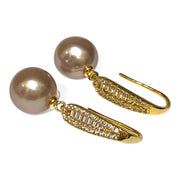 Glorious 10mm Purple Pink Edison Round Pearl Dangle Earrings