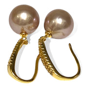 Glorious 10mm Purple Pink Edison Round Pearl Dangle Earrings