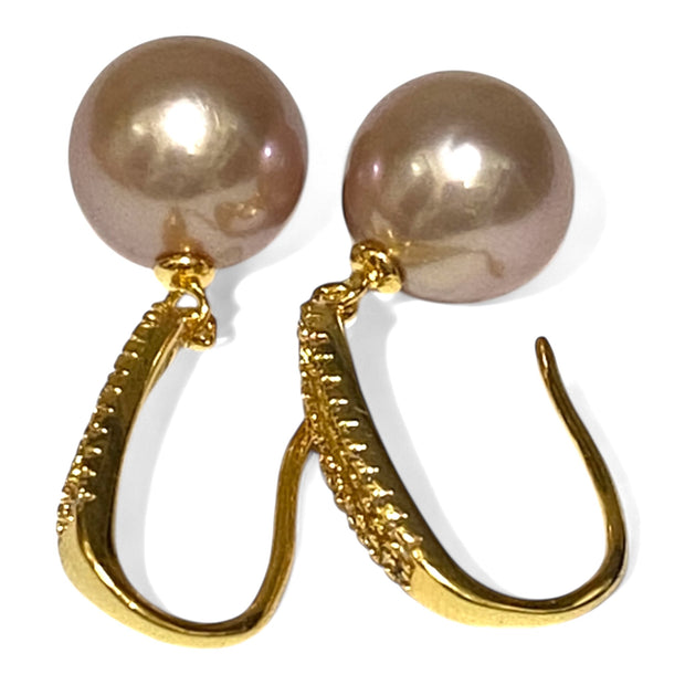 Glorious 10mm Purple Pink Edison Round Pearl Dangle Earrings