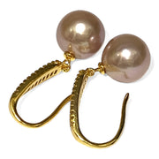 Glorious 10mm Purple Pink Edison Round Pearl Dangle Earrings