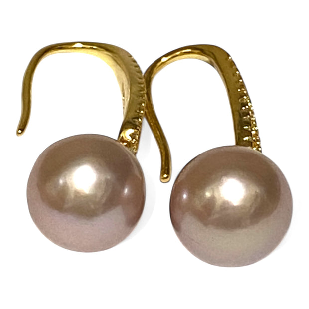 Glorious 10mm Purple Pink Edison Round Pearl Dangle Earrings