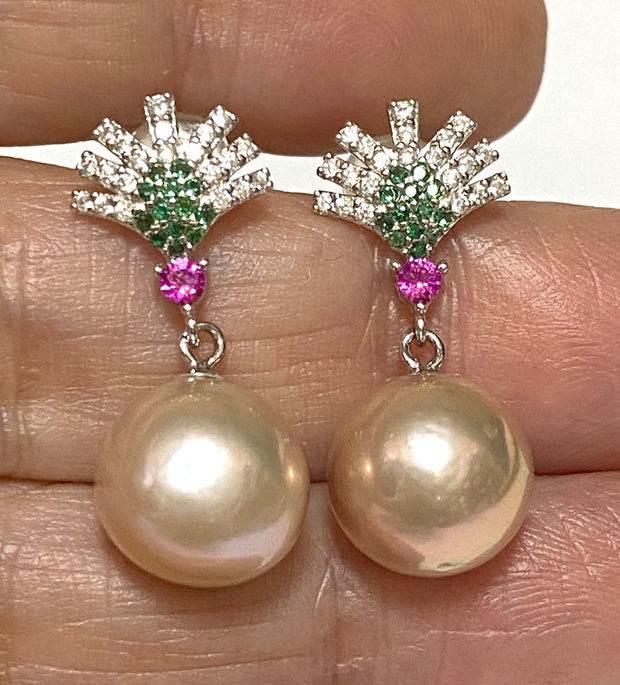 Exquisite 10.2mm Edison Natural Lavender-Pink Round Pearl Earrings