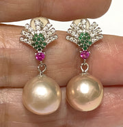 Exquisite 10.2mm Edison Natural Lavender-Pink Round Pearl Earrings