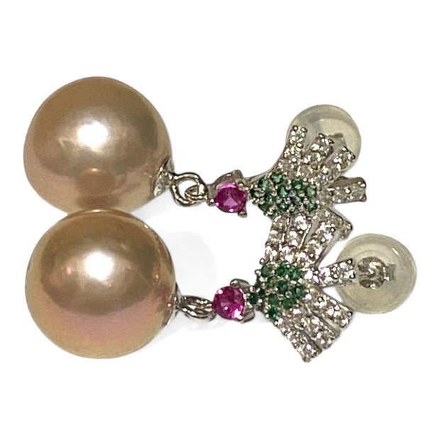 Exquisite 10.2mm Edison Natural Lavender-Pink Round Pearl Earrings