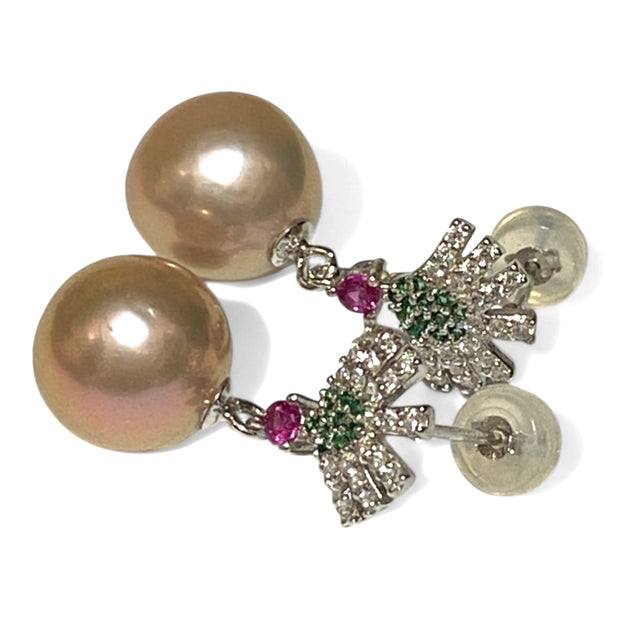 Exquisite 10.2mm Edison Natural Lavender-Pink Round Pearl Earrings