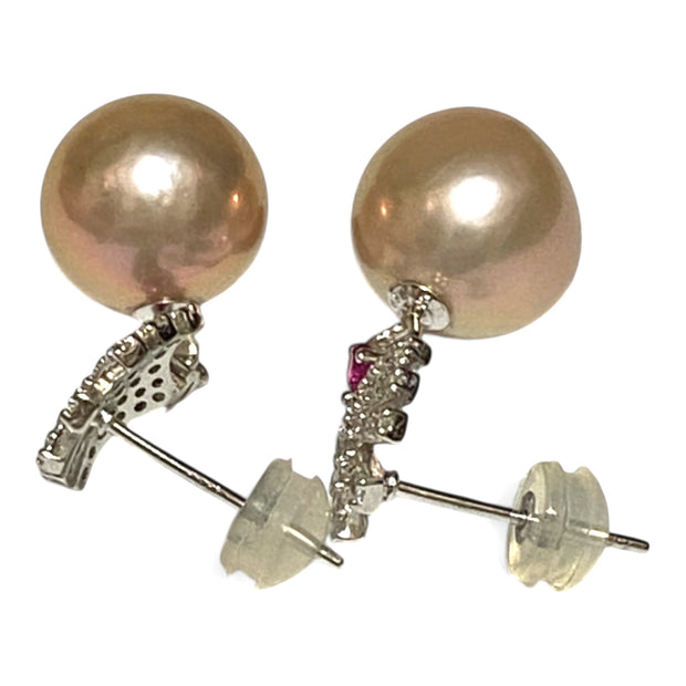 Exquisite 10.2mm Edison Natural Lavender-Pink Round Pearl Earrings