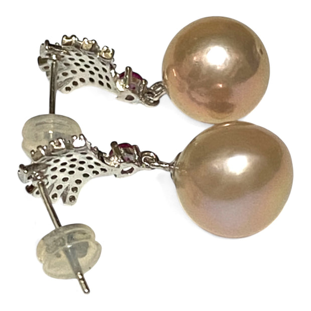 Exquisite 10.2mm Edison Natural Lavender-Pink Round Pearl Earrings