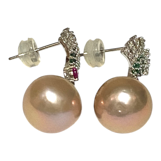 Exquisite 10.2mm Edison Natural Lavender-Pink Round Pearl Earrings