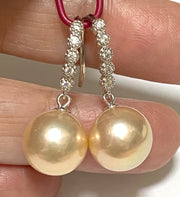 Exquisite 10.6mm Peach Pink Round Edison Cultured Pearl Earrings