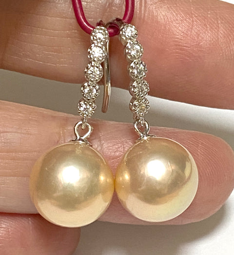 Exquisite 10.6mm Peach Pink Round Edison Cultured Pearl Earrings