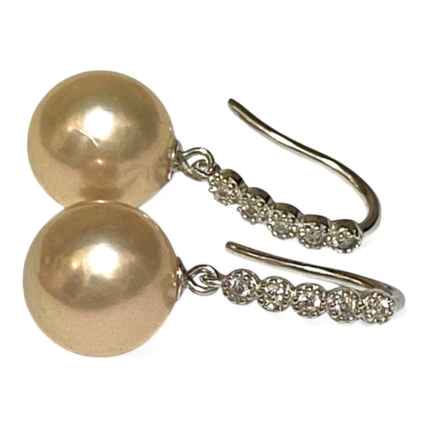 Exquisite 10.6mm Peach Pink Round Edison Cultured Pearl Earrings