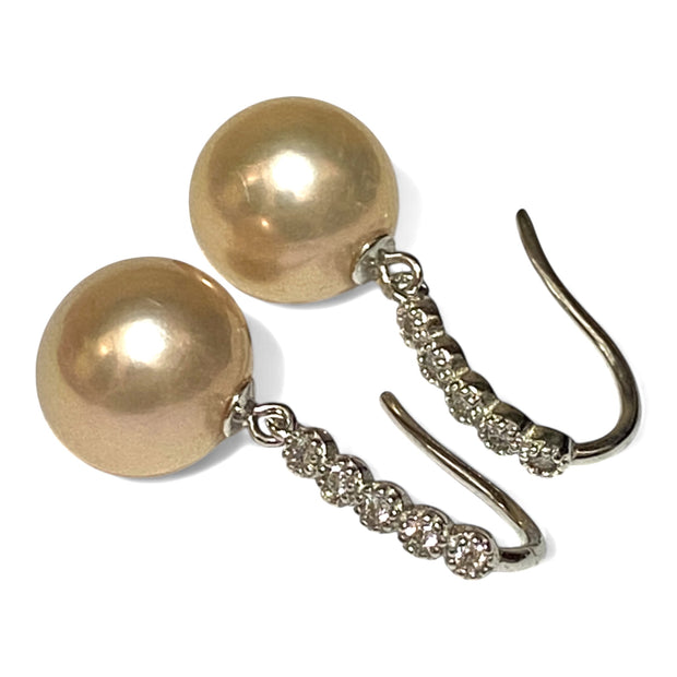 Exquisite 10.6mm Peach Pink Round Edison Cultured Pearl Earrings