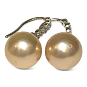Exquisite 10.6mm Peach Pink Round Edison Cultured Pearl Earrings