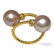 Premium Edison Purple Pink Round Cultured Double Pearls Ring Size 6