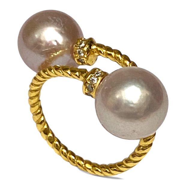 Premium Edison Purple Pink Round Cultured Double Pearls Ring Size 6