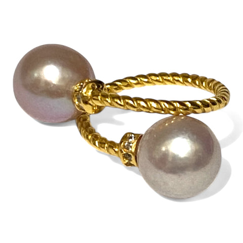 Premium Edison Purple Pink Round Cultured Double Pearls Ring Size 6