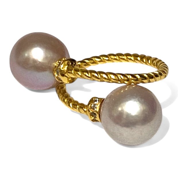 Premium Edison Purple Pink Round Cultured Double Pearls Ring Size 6