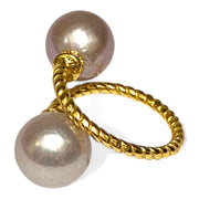 Premium Edison Purple Pink Round Cultured Double Pearls Ring Size 6