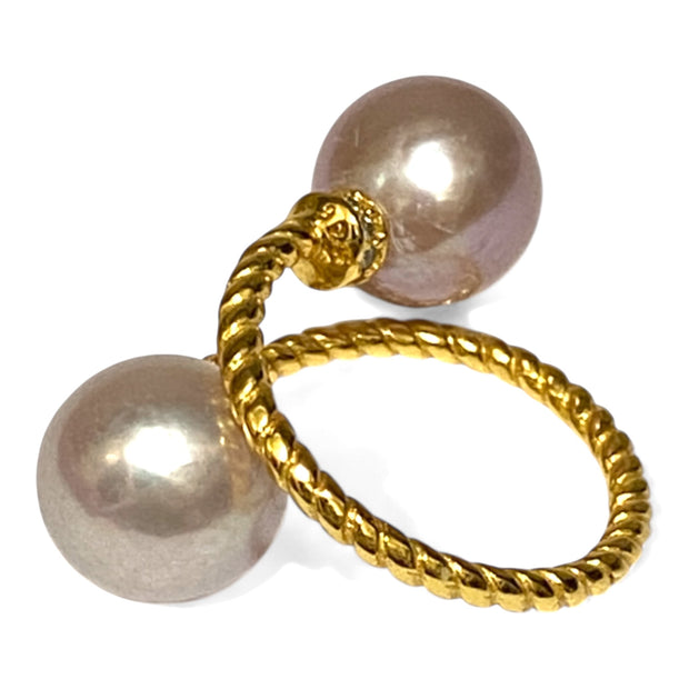 Premium Edison Purple Pink Round Cultured Double Pearls Ring Size 6
