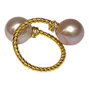 Premium Edison Purple Pink Round Cultured Double Pearls Ring Size 6