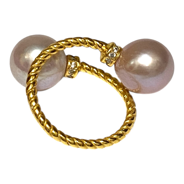Premium Edison Purple Pink Round Cultured Double Pearls Ring Size 6