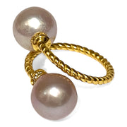 Premium Edison Purple Pink Round Cultured Double Pearls Ring Size 6