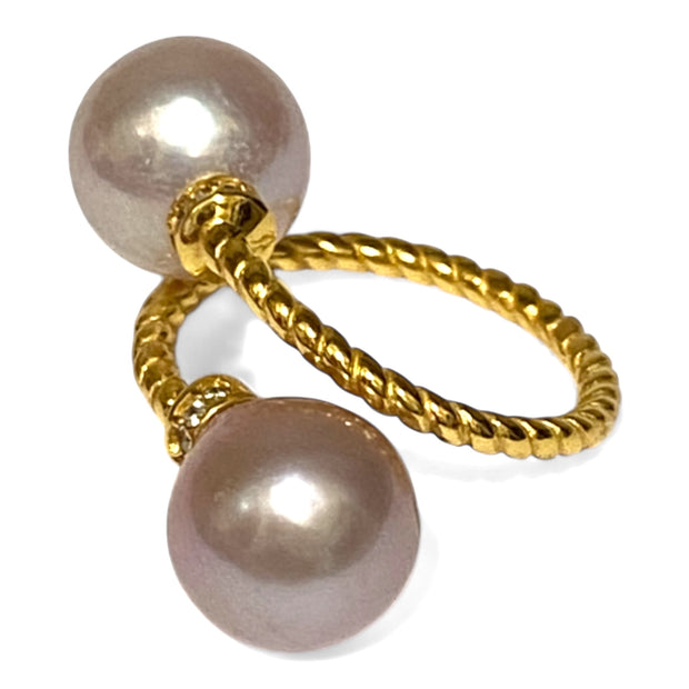 Premium Edison Purple Pink Round Cultured Double Pearls Ring Size 6