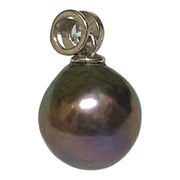 Elegant 11mm Edison Round Peacock Black Blue Pearl Pendant