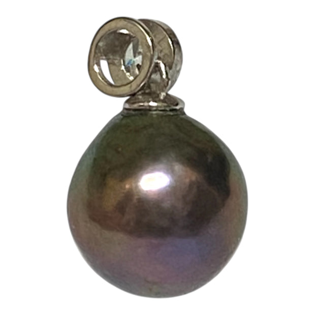 Elegant 11mm Edison Round Peacock Black Blue Pearl Pendant