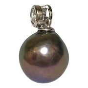 Elegant 11mm Edison Round Peacock Black Blue Pearl Pendant
