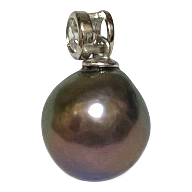 Elegant 11mm Edison Round Peacock Black Blue Pearl Pendant