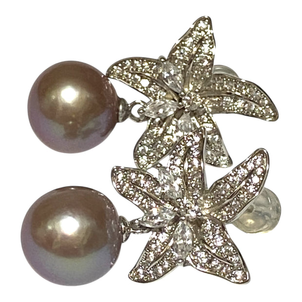 Fantastic 10 - 10.5mm Purple Brown Pink Edison Pearl Dangle Earrings