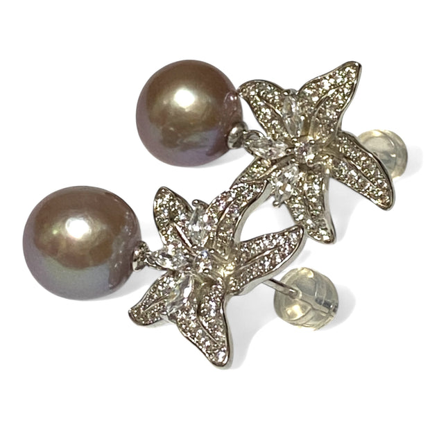 Fantastic 10 - 10.5mm Purple Brown Pink Edison Pearl Dangle Earrings