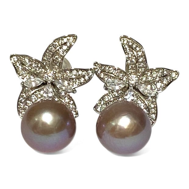 Fantastic 10 - 10.5mm Purple Brown Pink Edison Pearl Dangle Earrings