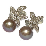 Fantastic 10 - 10.5mm Purple Brown Pink Edison Pearl Dangle Earrings
