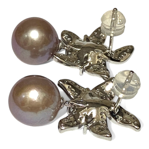 Fantastic 10 - 10.5mm Purple Brown Pink Edison Pearl Dangle Earrings