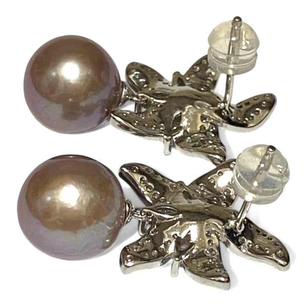 Fantastic 10 - 10.5mm Purple Brown Pink Edison Pearl Dangle Earrings