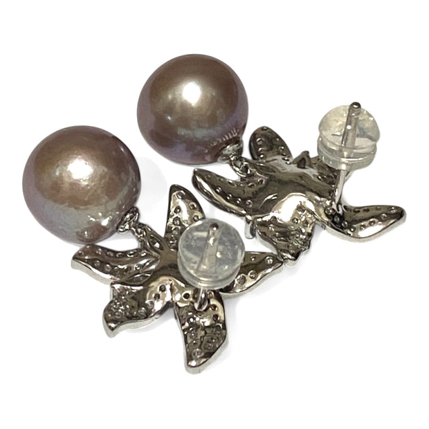 Fantastic 10 - 10.5mm Purple Brown Pink Edison Pearl Dangle Earrings